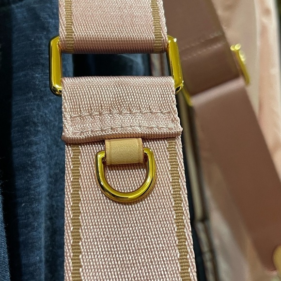 NWT Pink Beige stripe Adjustable Wide Crossbody Strap w/Leather & Gold Hardware - Picture 7 of 11